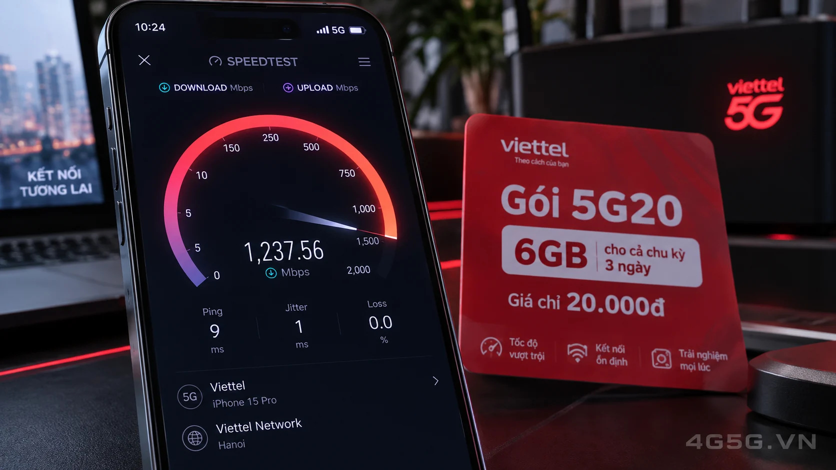 Kết quả đo kiểm tốc độ mạng 5G vượt trội của gói cước 5G20 Viettel