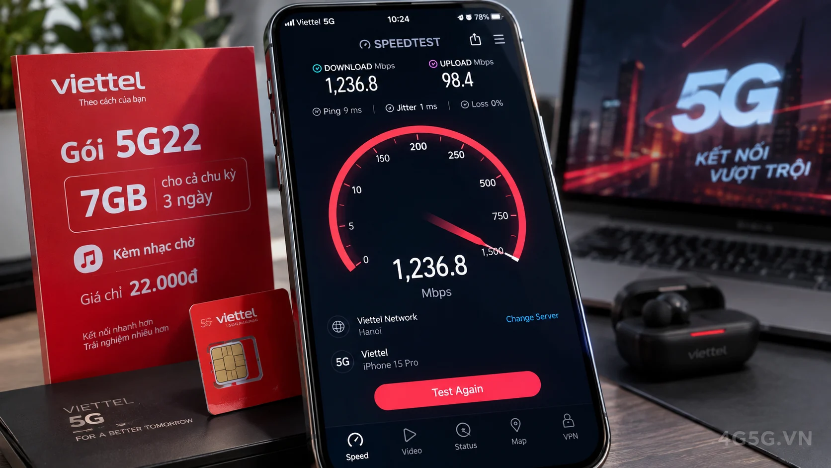 Kết quả đo kiểm tốc độ mạng 5G vượt trội của gói cước 5G22 Viettel