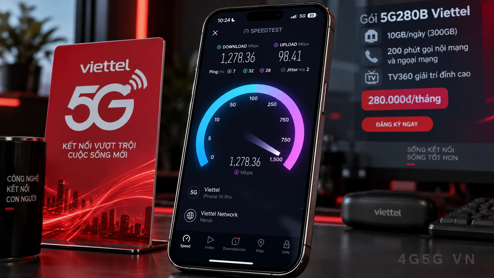 Kết quả đo kiểm tốc độ mạng 5G vượt trội của gói cước 5G280B Viettel