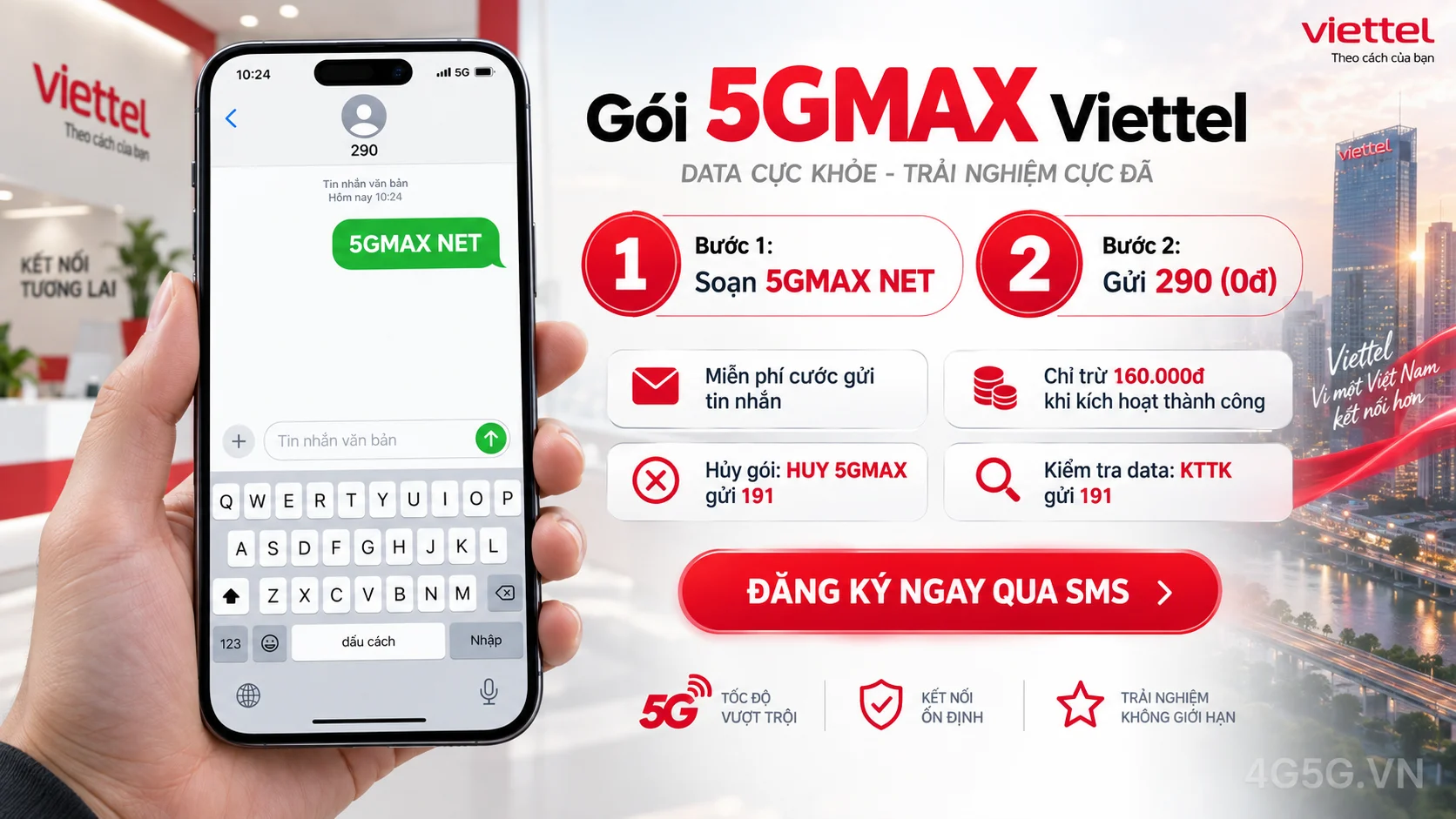 Cách đăng ký gói cước 5GMAX Viettel soạn tin nhắn 5GMAX NET gửi 290