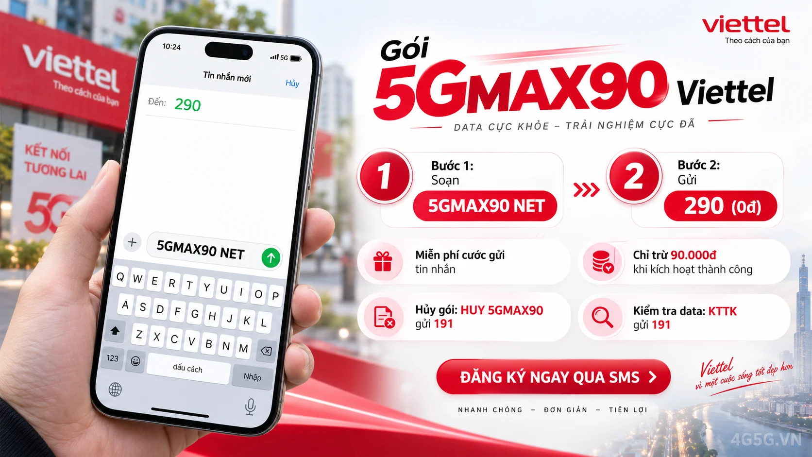 Cách đăng ký gói cước 5GMAX90 Viettel soạn tin nhắn 5GMAX90 NET gửi 290