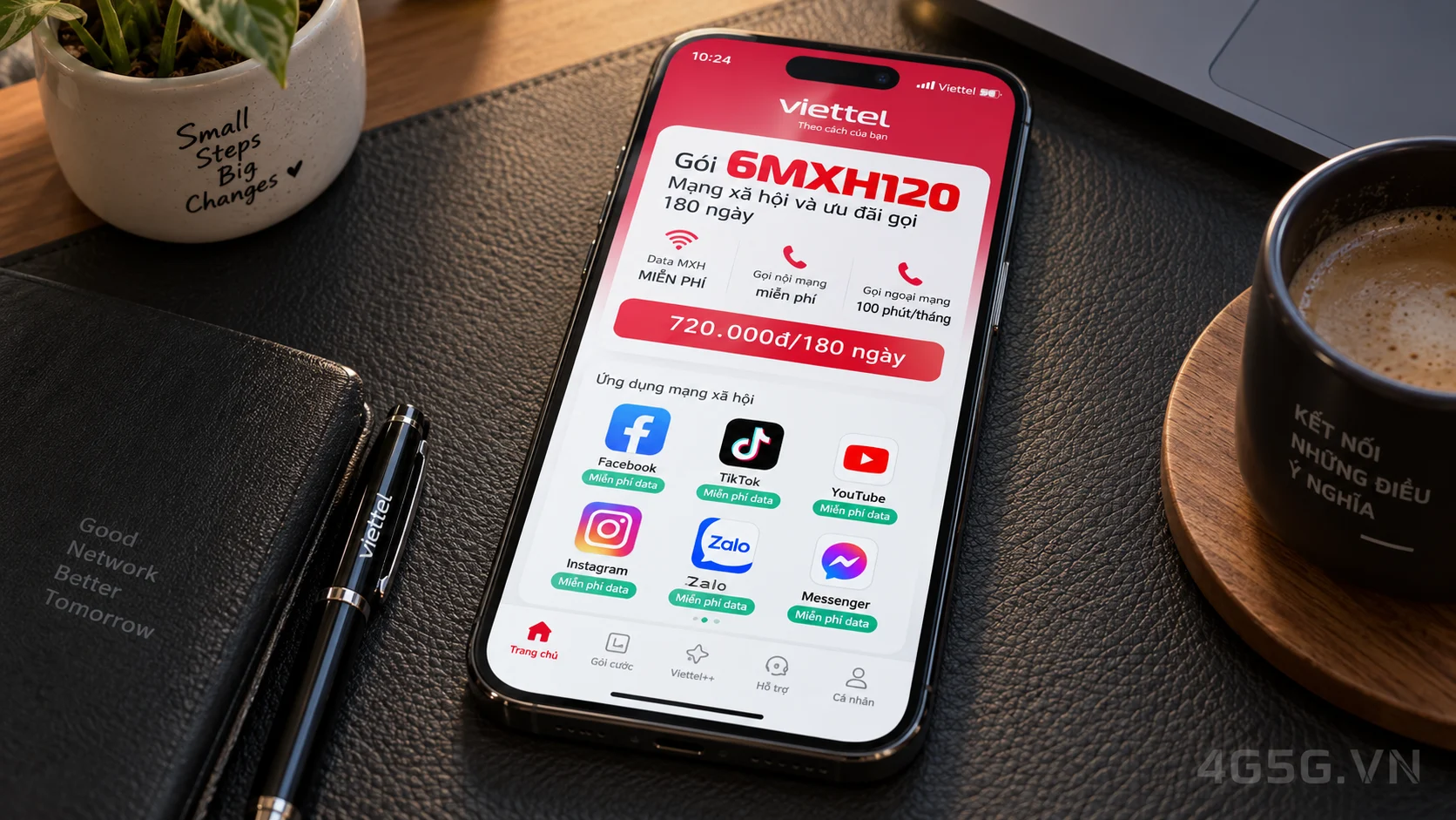 Ưu đãi data miễn cước mạng xã hội TikTok Facebook YouTube gói 6MXH120 Viettel