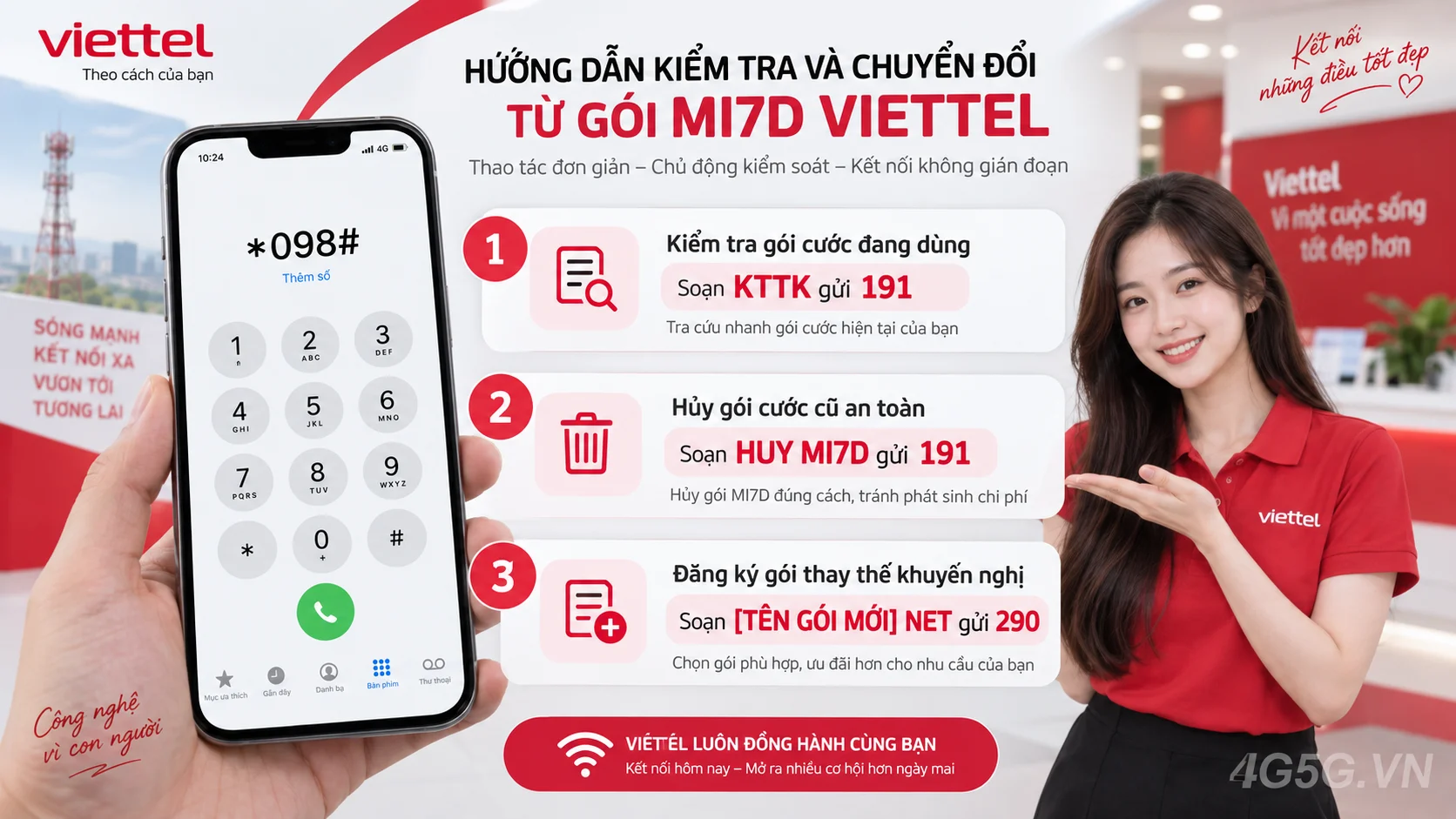 Hướng dẫn hủy và chuyển đổi gói cước MI7D Viettel