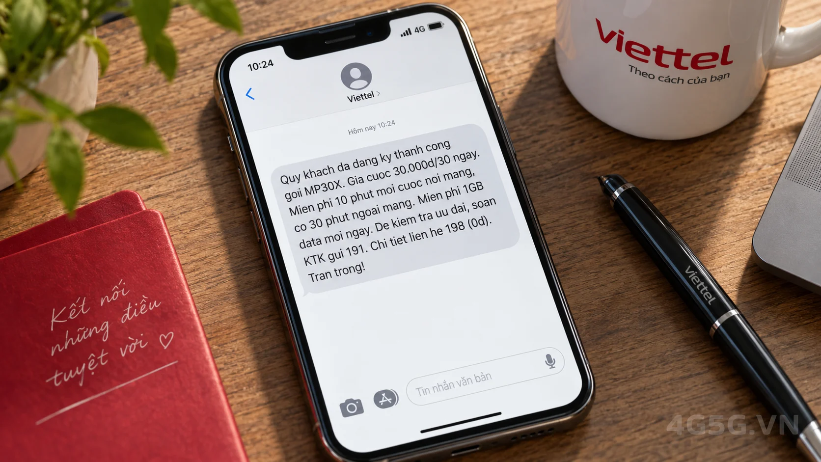 Tin nhắn xác nhận kích hoạt thành công gói cước gọi thoại và data MP30X Viettel