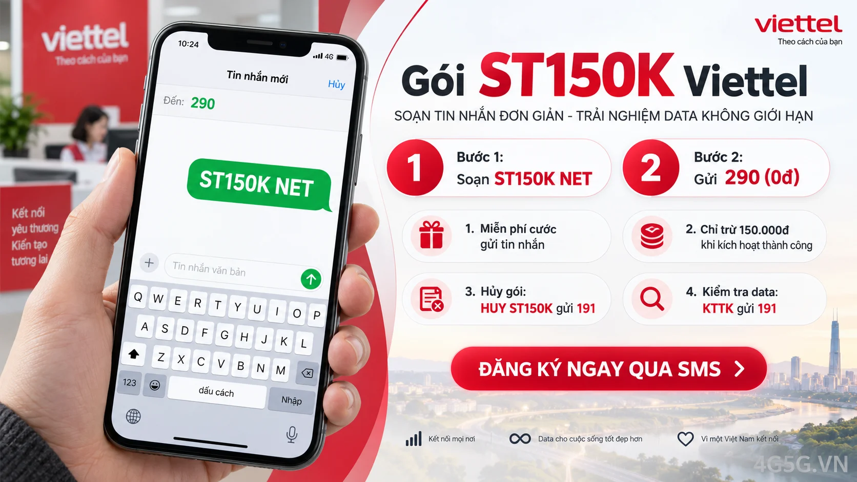 Cách đăng ký gói cước ST150K Viettel soạn tin nhắn ST150K NET gửi 290