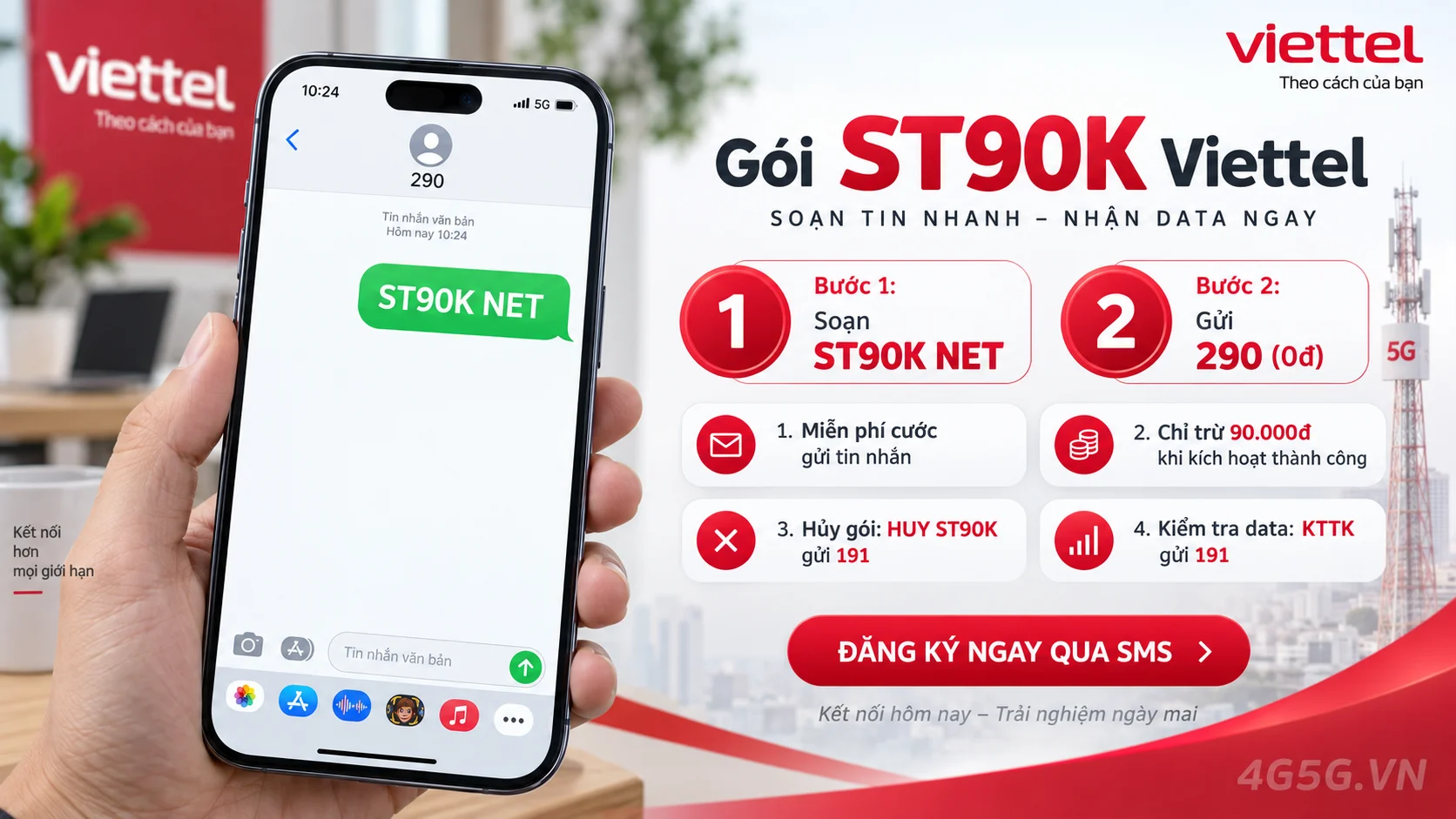 Cách đăng ký gói cước ST90K Viettel soạn tin nhắn ST90K NET gửi 290