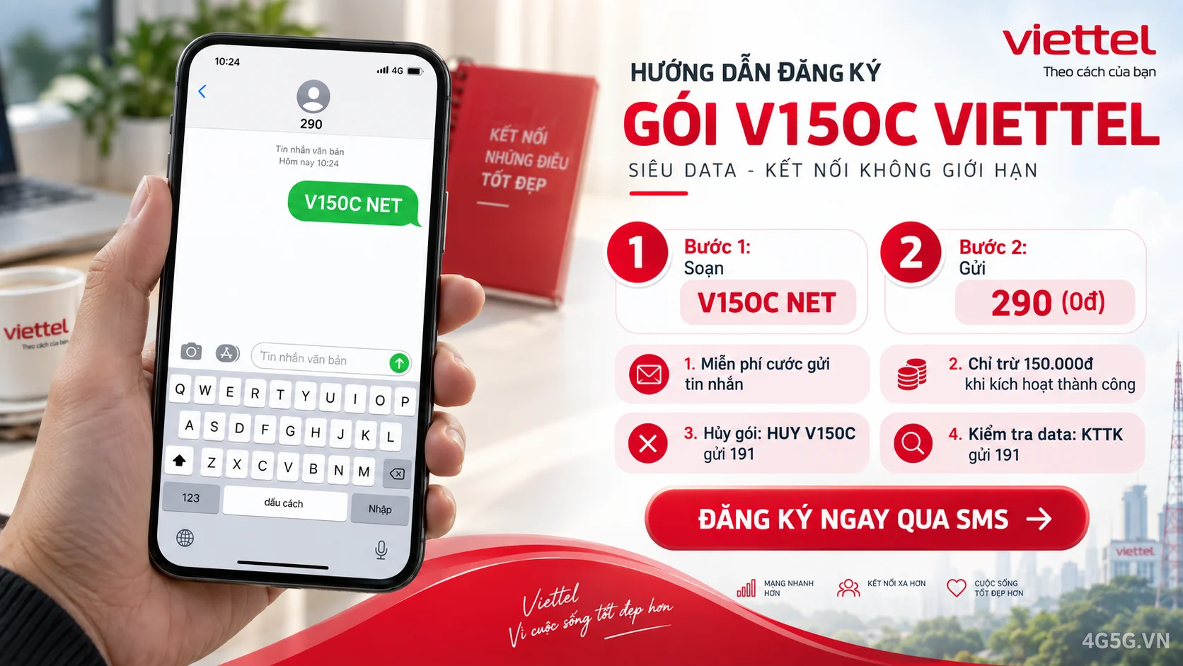 Cách đăng ký gói cước V150C Viettel soạn tin nhắn V150C NET gửi 290