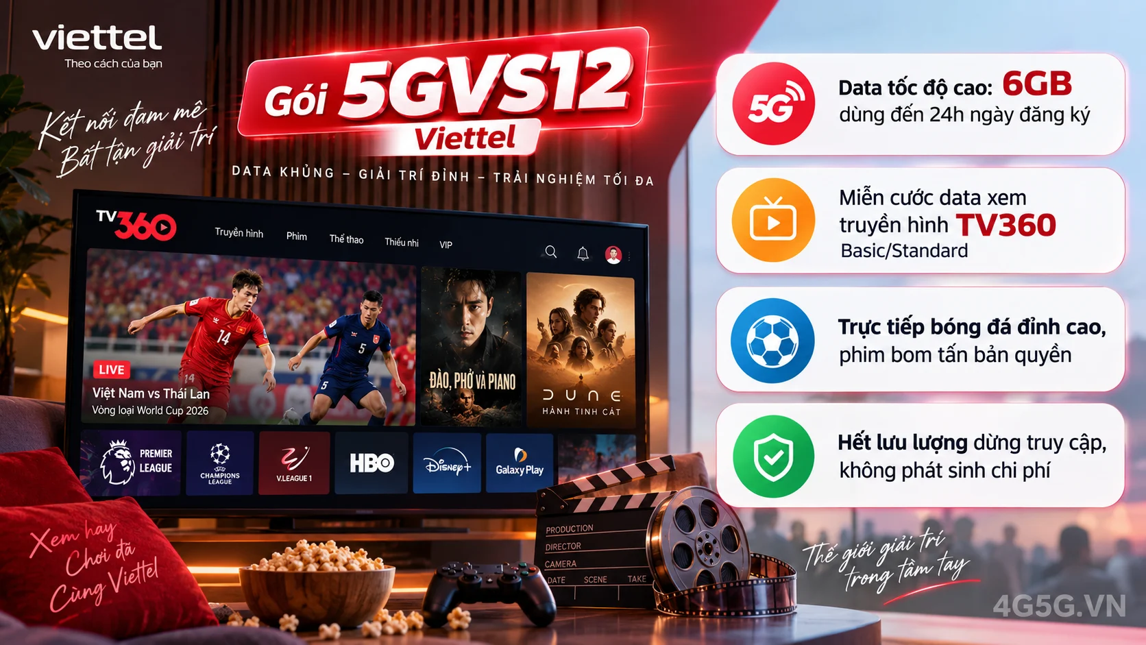 Ưu đãi giải trí truyền hình gói 5GVS12 Viettel