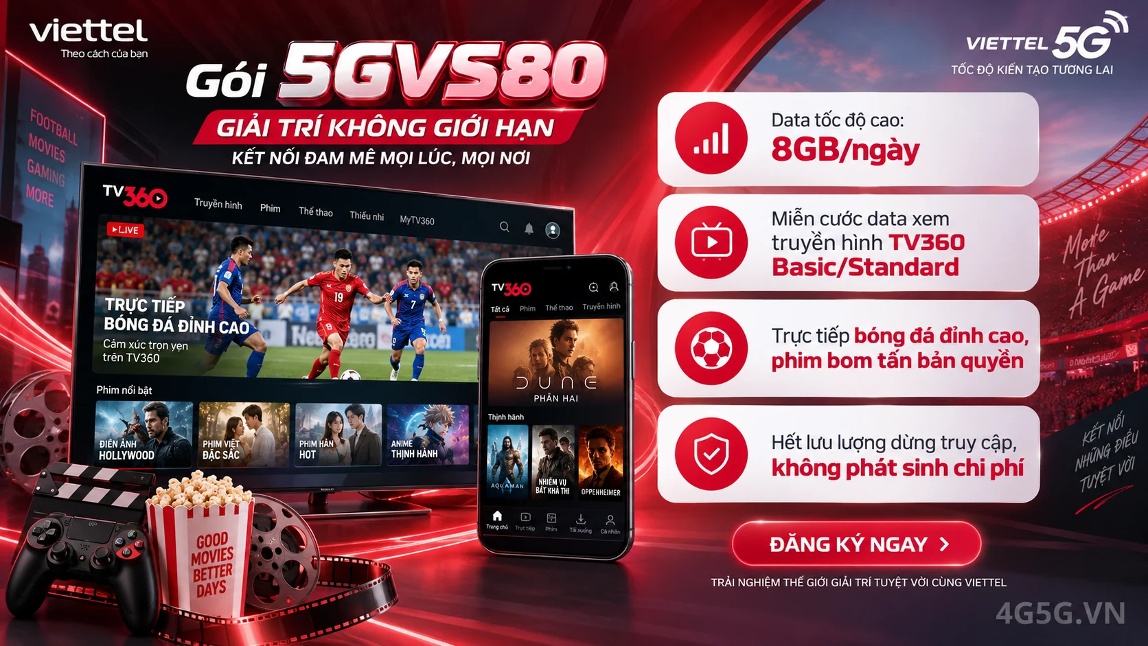 Ưu đãi giải trí truyền hình gói 5GVS80 Viettel