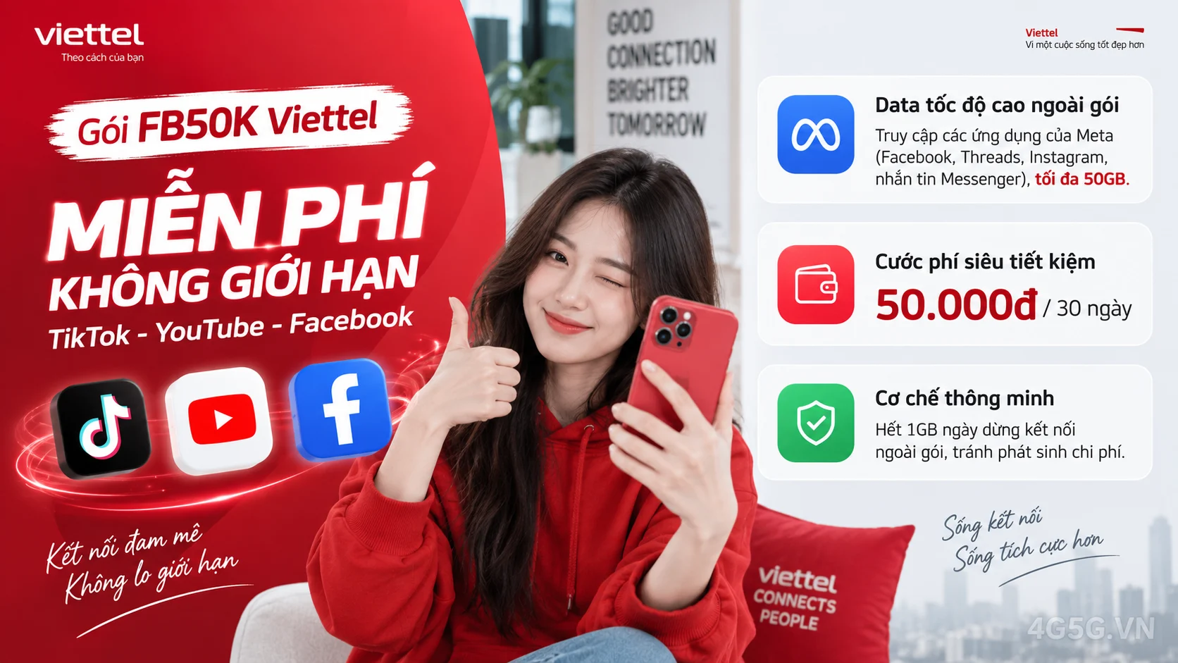 Ưu đãi nổi bật gói cước FB50K Viettel miễn phí data mạng xã hội