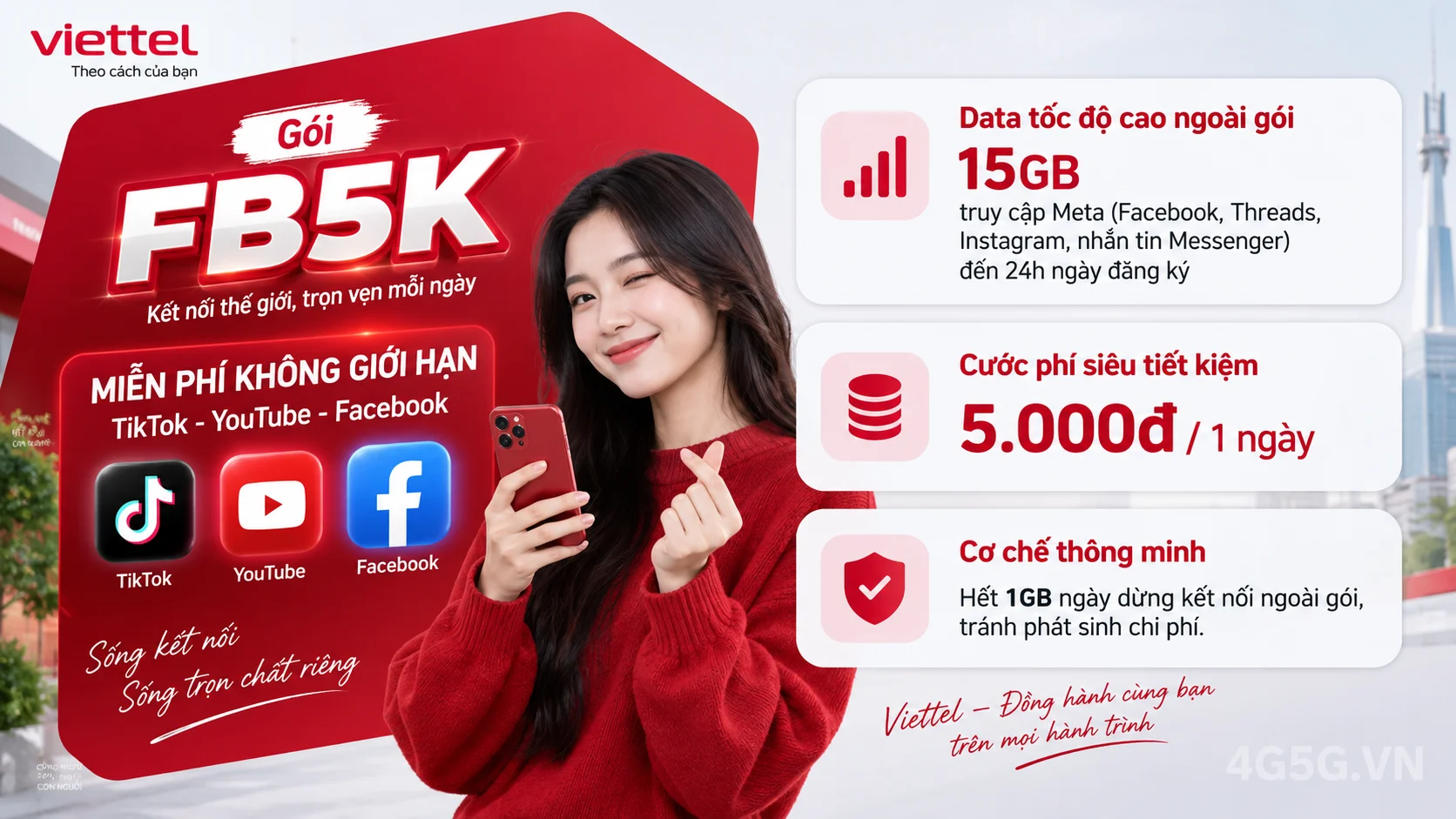 Ưu đãi nổi bật gói cước FB5K Viettel miễn phí data mạng xã hội
