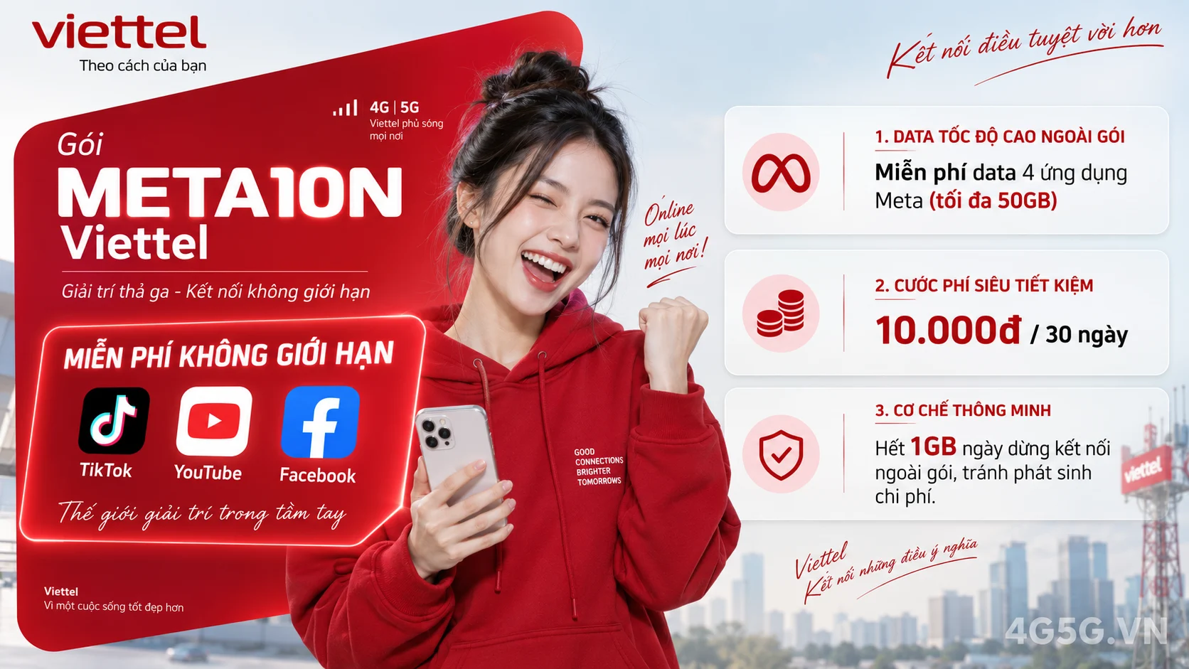 Ưu đãi nổi bật gói cước META10N Viettel miễn phí data mạng xã hội