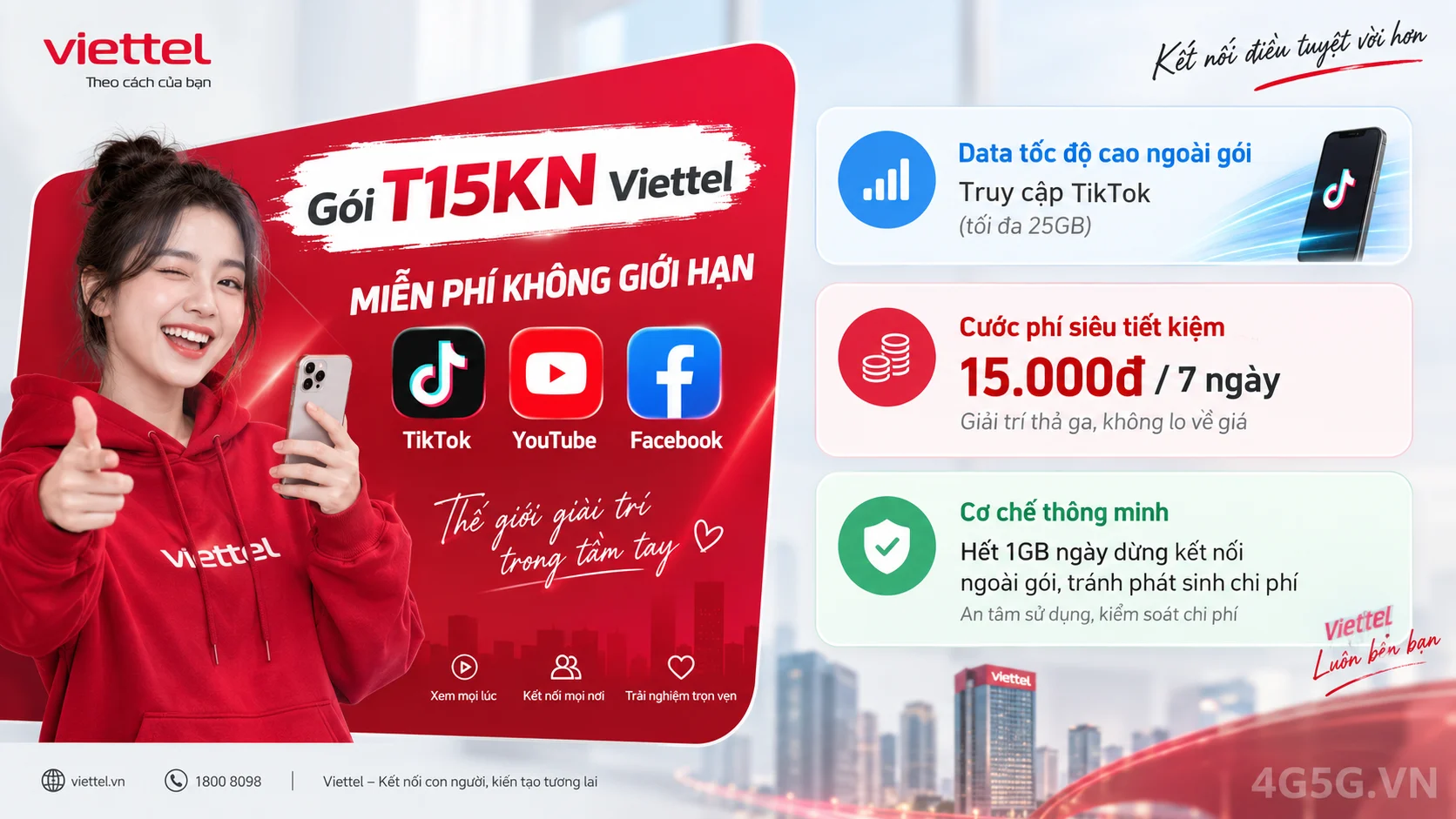 Ưu đãi nổi bật gói cước T15KN Viettel miễn phí data mạng xã hội