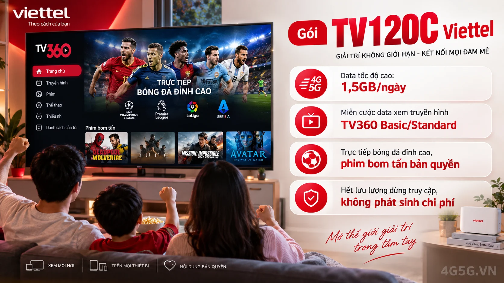 Ưu đãi giải trí truyền hình gói TV120C Viettel
