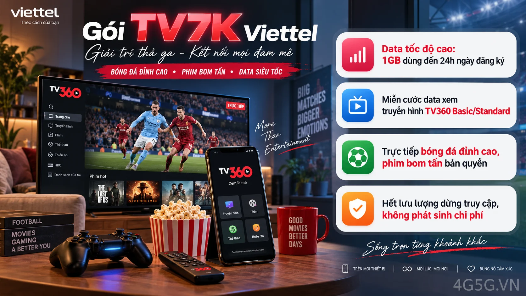 Ưu đãi giải trí truyền hình gói TV7K Viettel