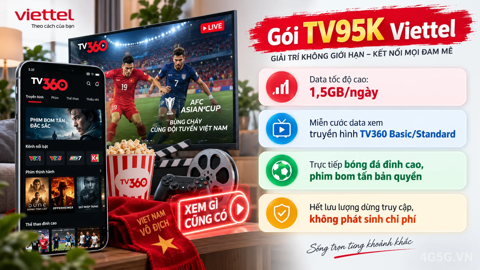 Ưu đãi giải trí truyền hình gói TV95K Viettel