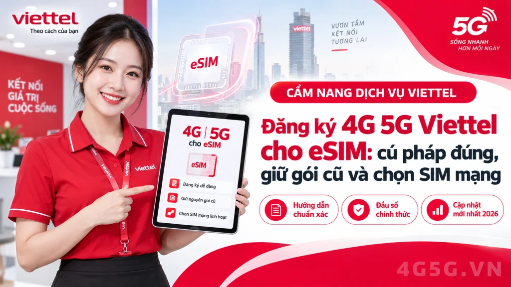 Ảnh đại diện gói cước Đăng Ký 4G 5G Viettel Cho eSIM 2026: SD135 5GB/Ngày, Từ 90K