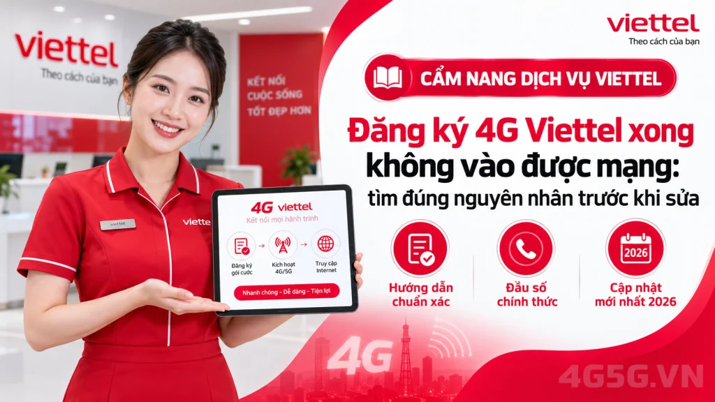 Ảnh đại diện gói cước Đăng Ký 4G Viettel Không Vào Được Mạng 2026: 5 Cách Khắc Phục
