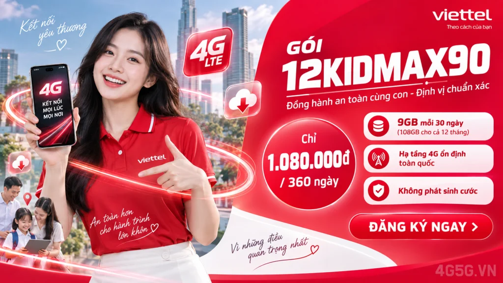 Ảnh đại diện gói cước Gói 12KIDMAX90 Viettel – 1.080.000đ cho 12 tháng, 9GB mỗi tháng