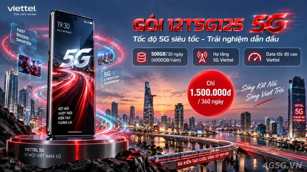 Ảnh đại diện gói cước Gói 12T5G125 Viettel – 500GB mỗi 30 ngày (6.000GB/năm) giá 1.500.000đ
