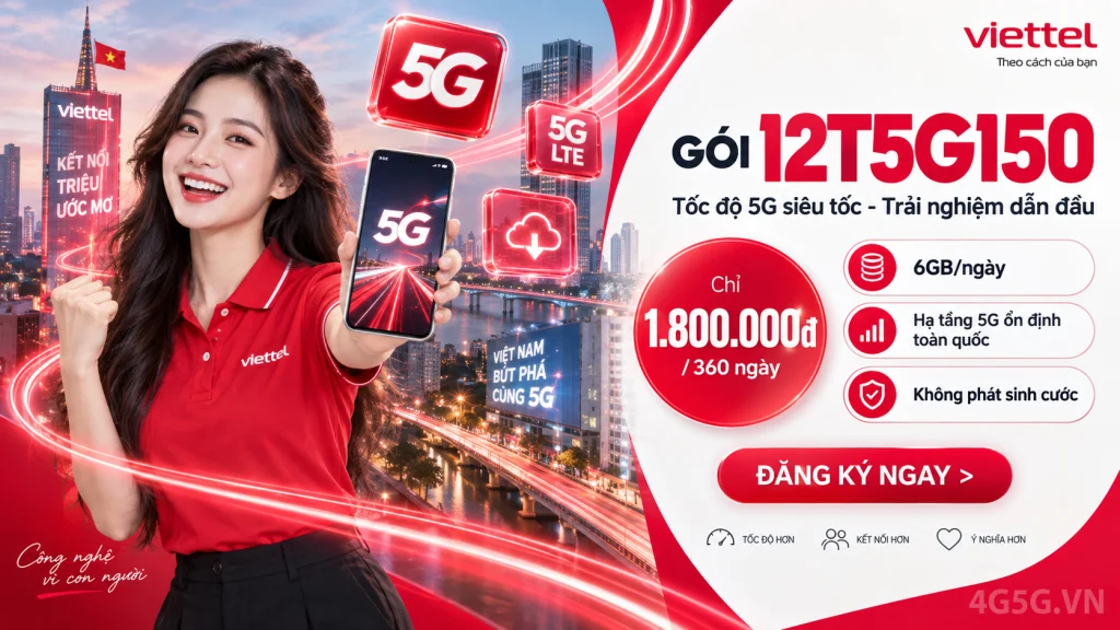 Ảnh đại diện gói cước Gói 12T5G150 Viettel – 6GB/ngày trong 360 ngày, giá 1.800.000đ