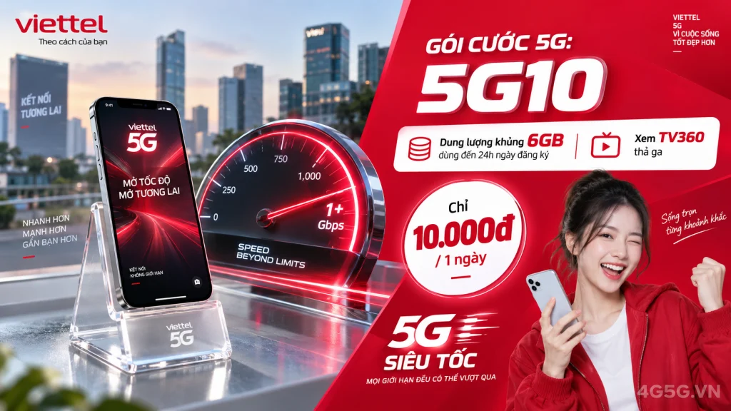 Ảnh đại diện gói cước Gói 5G10 Viettel – 6GB dùng đến 24h cùng ngày, giá 10.000đ