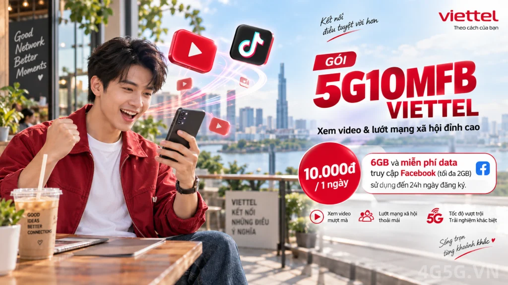 Ảnh đại diện gói cước Gói 5G10MFB Viettel – 10.000đ cho 6GB kèm 2GB Facebook trong ngày