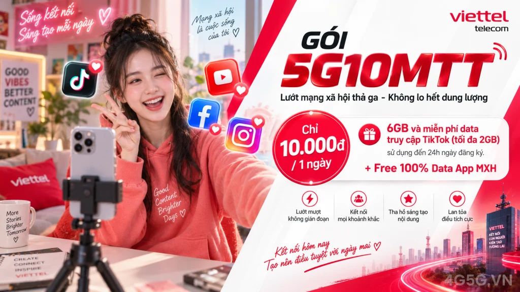 Ảnh đại diện gói cước Gói 5G10MTT Viettel – 10.000đ cho 6GB kèm 2GB TikTok trong ngày