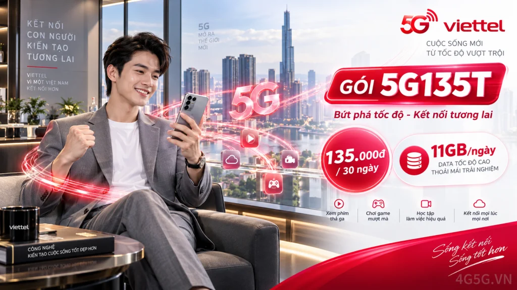 Ảnh đại diện gói cước Gói 5G135T Viettel – 11GB/ngày (330GB) kèm TV360 giá 135.000đ, 8 tỉnh thành