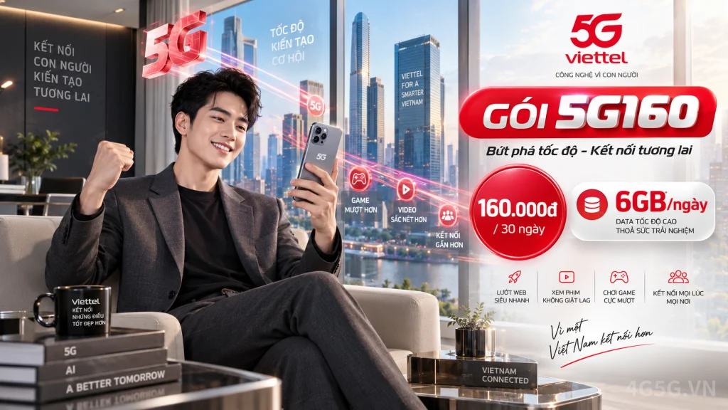 Ảnh đại diện gói cước Gói 5G160 Viettel – 6GB/ngày (180GB) kèm TV360 hạng Basic giá 160.000đ