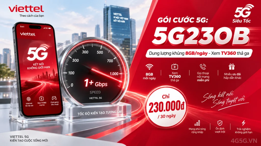 Ảnh đại diện gói cước Gói 5G230B Viettel – 8GB/ngày (240GB) kèm 150 phút gọi và TV360 phim chiếu rạp giá 230.000đ