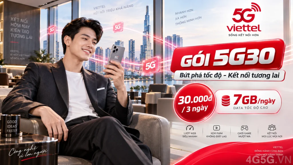 Ảnh đại diện gói cước Gói 5G30 Viettel – 7GB mỗi ngày (21GB), giá 30.000đ cho 3 ngày