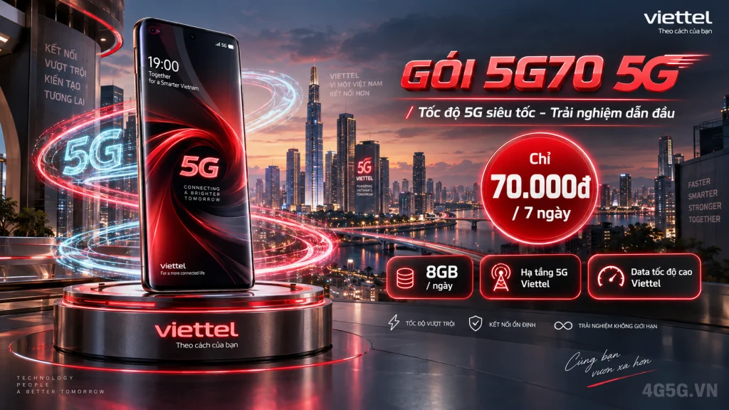 Ảnh đại diện gói cước Gói 5G70 Viettel – 8GB mỗi ngày (56GB), giá 70.000đ cho 7 ngày