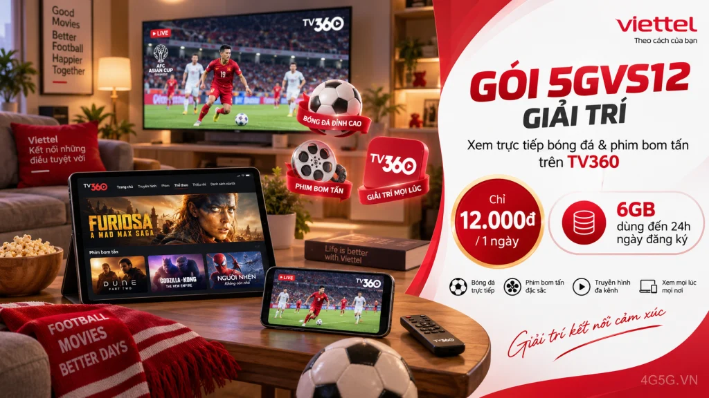 Ảnh đại diện gói cước Gói 5GVS12 Viettel – 12.000đ cho 6GB dùng trong ngày, xem C1 và Ngoại hạng Anh