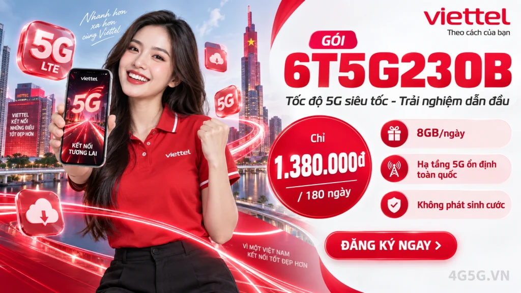 Ảnh đại diện gói cước Gói 6T5G230B Viettel – 8GB/ngày, gọi và TV360 đặc biệt 180 ngày, giá 1.380.000đ