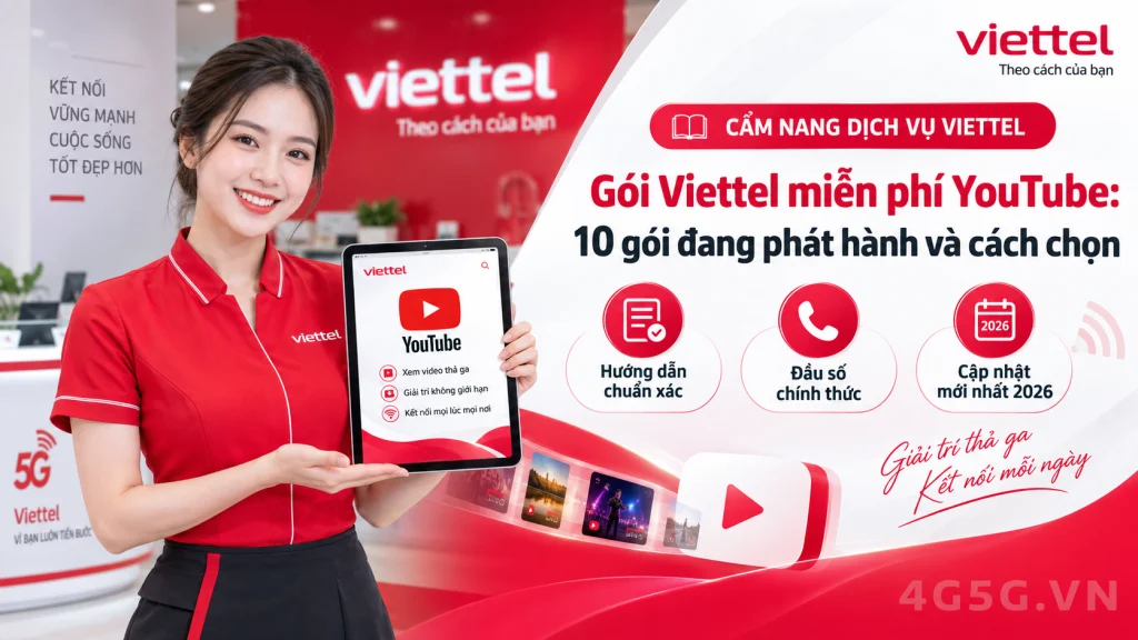 Ảnh đại diện gói cước Gói Viettel Miễn Phí YouTube 2026: MXH100Y, YT50K, Từ 5.000đ