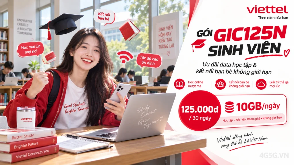 Ảnh đại diện gói cước Gói GIC125N Viettel – 10GB/ngày (300GB) kèm Tammi Books, giá 125.000đ cho SIM sinh viên