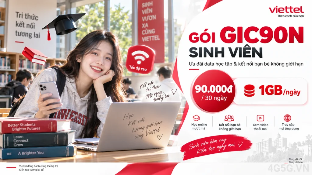 Ảnh đại diện gói cước Gói GIC90N Viettel – 1GB/ngày kèm miễn phí TikTok, Facebook, giá 90.000đ