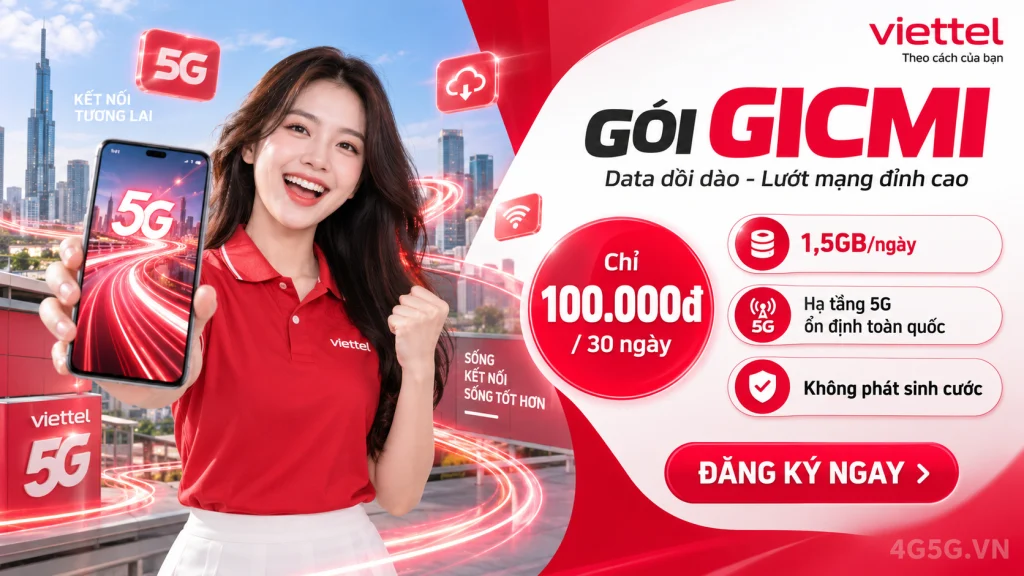 Ảnh đại diện gói cước Gói GICMi Viettel – 100.000đ cho 30 ngày, 1,5GB/ngày và ba nền tảng miễn data