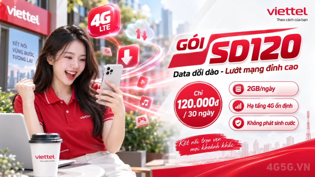 Ảnh đại diện gói cước Gói SD120 Viettel – 2GB/ngày (60GB) giá 120.000đ, áp dụng mọi thuê bao