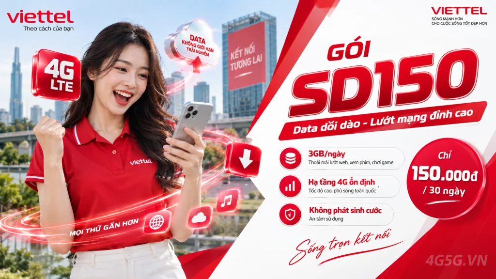 Ảnh đại diện gói cước Gói SD150 Viettel – 3GB/ngày (90GB) giá 150.000đ, áp dụng mọi thuê bao