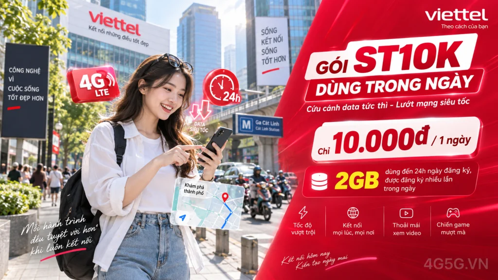Ảnh đại diện gói cước Gói ST10K Viettel: 2GB mỗi lượt, hết thì đăng ký lại ngay trong ngày