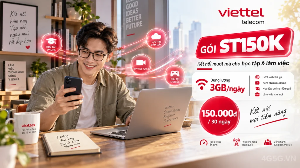 Ảnh đại diện gói cước Gói ST150K Viettel – 3GB/ngày (90GB) giá 150.000đ, áp dụng mọi thuê bao