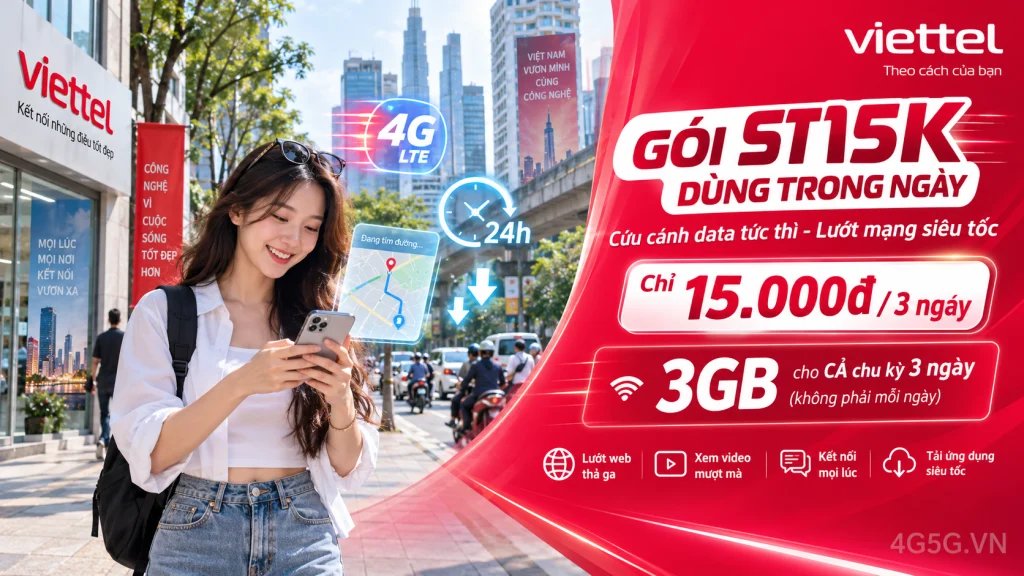 Ảnh đại diện gói cước Gói ST15K Viettel: 15.000đ cho 3 ngày, 3GB dùng chung cả chu kỳ
