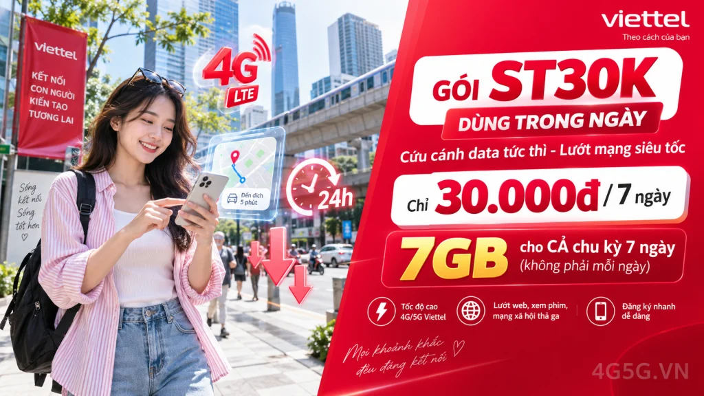 Ảnh đại diện gói cước Gói ST30K Viettel – 30.000đ cho 7GB dùng trong 7 ngày