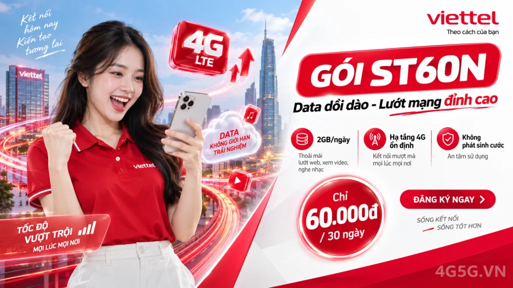 Ảnh đại diện gói cước Gói ST60N Viettel – 2GB/ngày (60GB) giá 60.000đ cho SIM học sinh, sinh viên