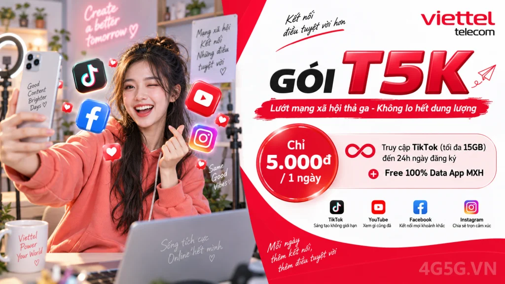 Ảnh đại diện gói cước Gói T5K Viettel – 5.000đ cho 15GB TikTok đến hết ngày