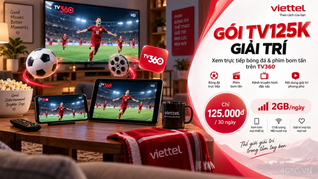 Ảnh đại diện gói cước Gói TV125K Viettel – 2GB/ngày (60GB) kèm TV360 xem không tốn data, 125.000đ