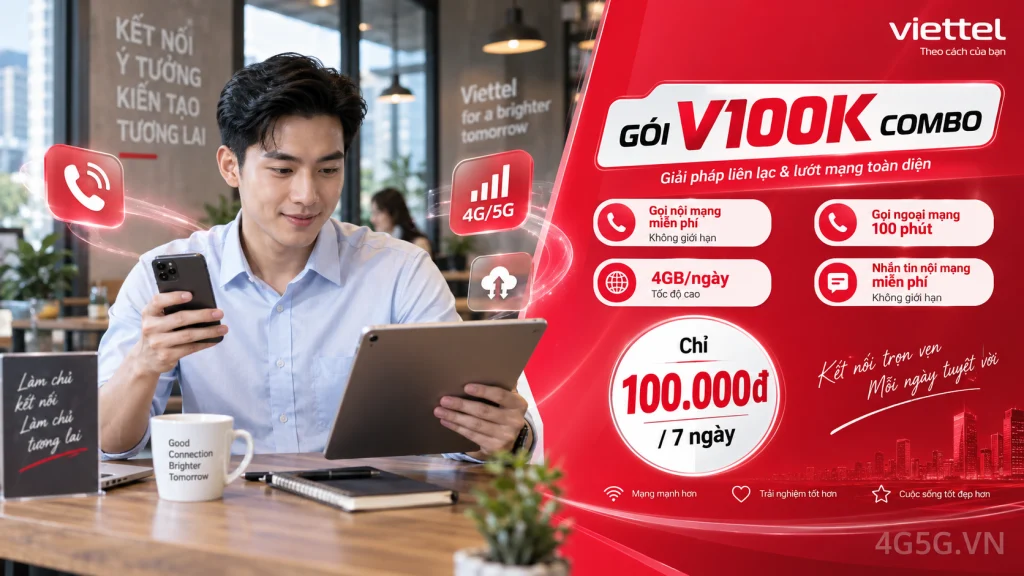 Ảnh đại diện gói cước Gói V100K Viettel – 3GB/ngày, gọi nội mạng và 25 phút ngoại mạng, 7 ngày giá 100.000đ