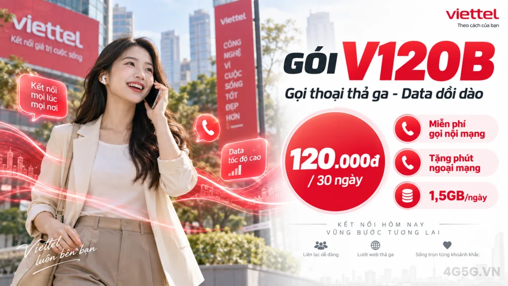 Ảnh đại diện gói cước Gói V120B Viettel – 1,5GB/ngày (45GB) kèm 50 phút ngoại mạng giá 120.000đ
